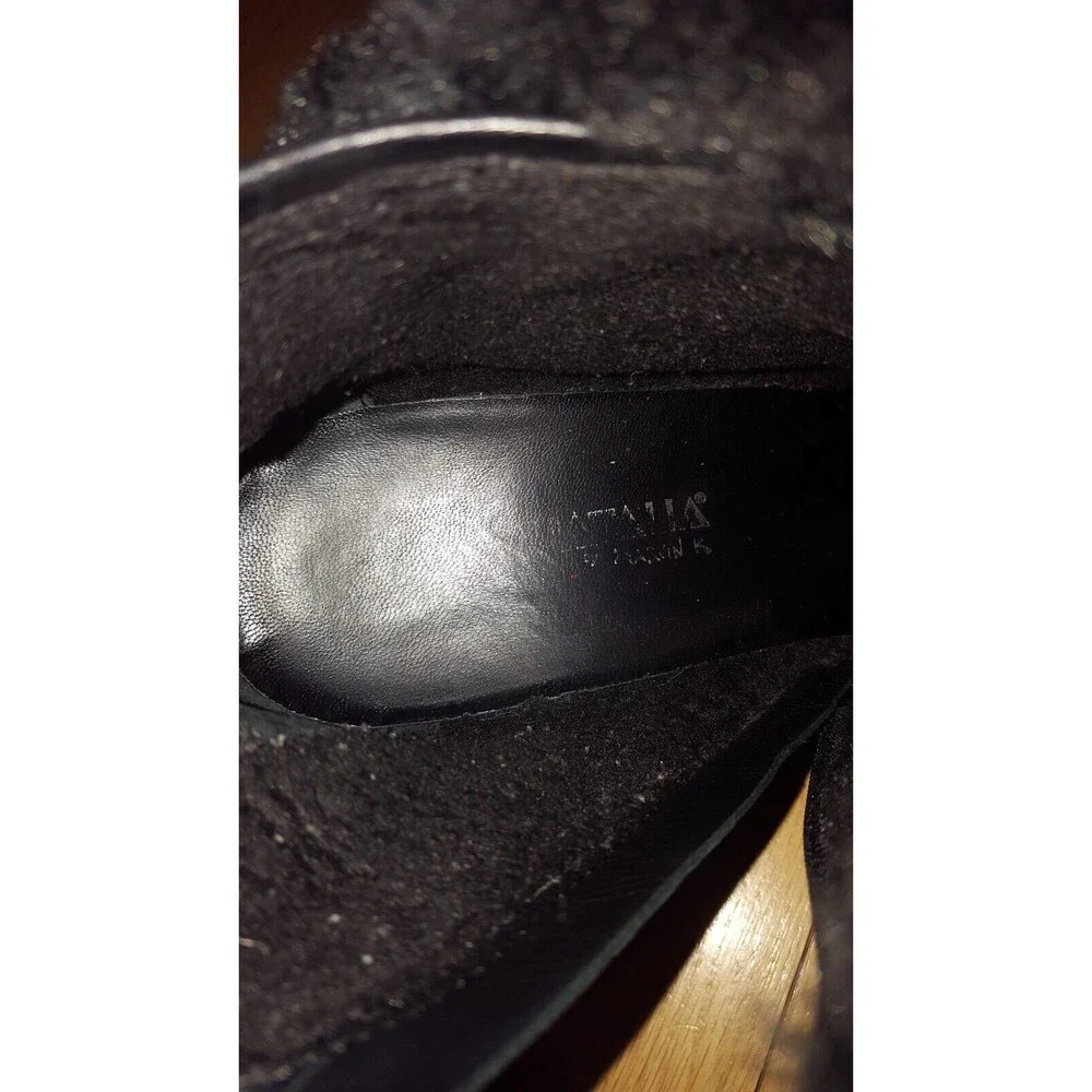 Aquatalia ‎ BLACK WEDGE Leather Women's Ankle  Boots, zip, fur trim  size 8